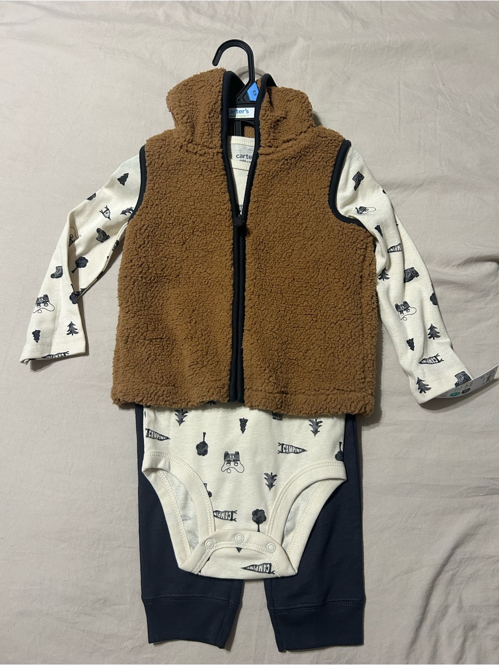Carter's Brown Sherpa Hooded Vest with shirt and pants set